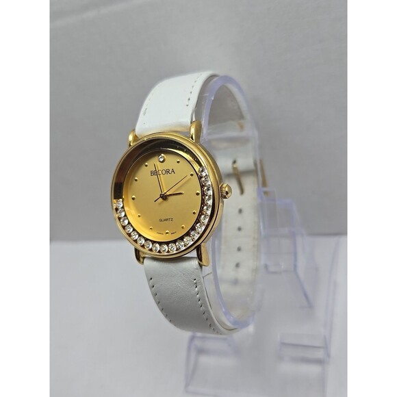 Womens Vintage Becora Gold Tone Watch Floating Rhinestones Crystals New Battery - Picture 2 of 11